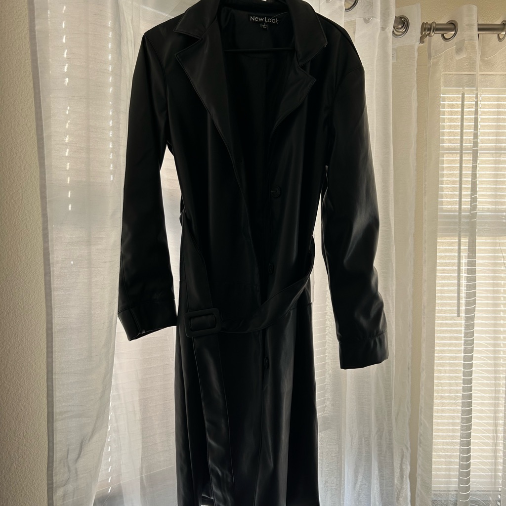 Black Leather Long Trench Coat